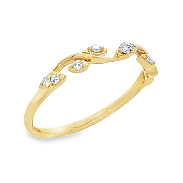 14K Yellow Gold Leaf Motif Diamond Band with Milgrain Detail |  0.10 CTW Image 2 Classic Creations In Diamonds & Gold Venice, FL