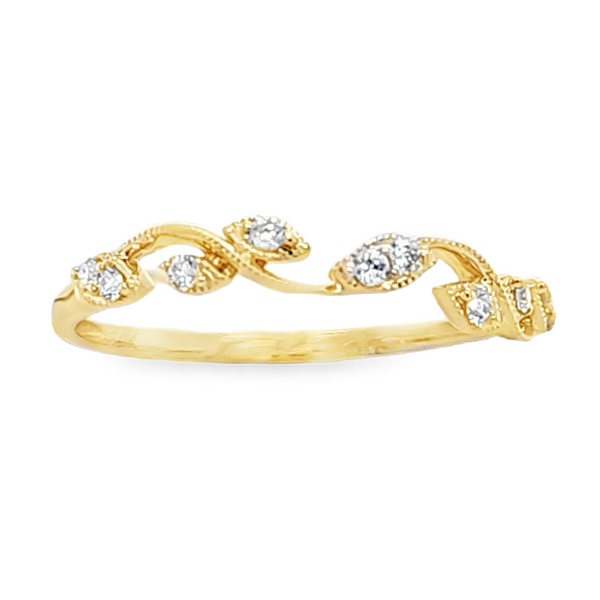14K Yellow Gold Leaf Motif Diamond Band with Milgrain Detail |  0.10 CTW Classic Creations In Diamonds & Gold Venice, FL