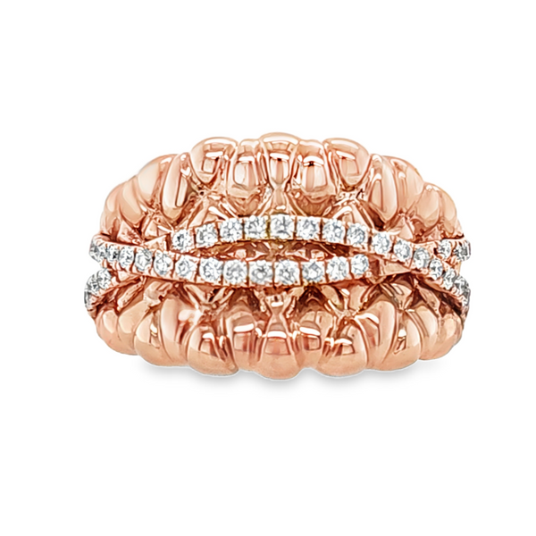14K Rose Gold Concave Ruffled Dome Diamond Micro Pave Crossover Ring 0.32 CTW Image 2 Classic Creations In Diamonds & Gold Venice, FL