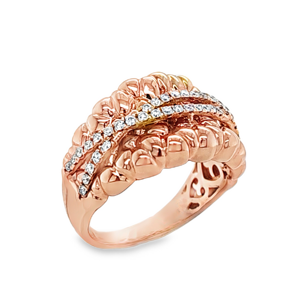 14K Rose Gold Concave Ruffled Dome Diamond Micro Pave Crossover Ring 0.32 CTW Classic Creations In Diamonds & Gold Venice, FL