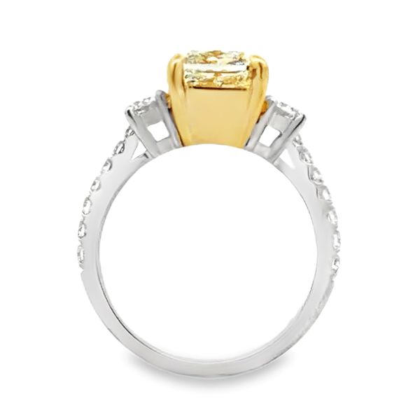18K Two Tone Gold CGL Natural Fancy Yellow Cushion Diamond Ring With Half Moon Side Diamonds | 3.01 CT Image 3 Classic Creations In Diamonds & Gold Venice, FL