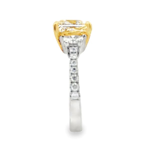 18K Two Tone Gold CGL Natural Fancy Yellow Cushion Diamond Ring With Half Moon Side Diamonds | 3.01 CT Image 4 Classic Creations In Diamonds & Gold Venice, FL