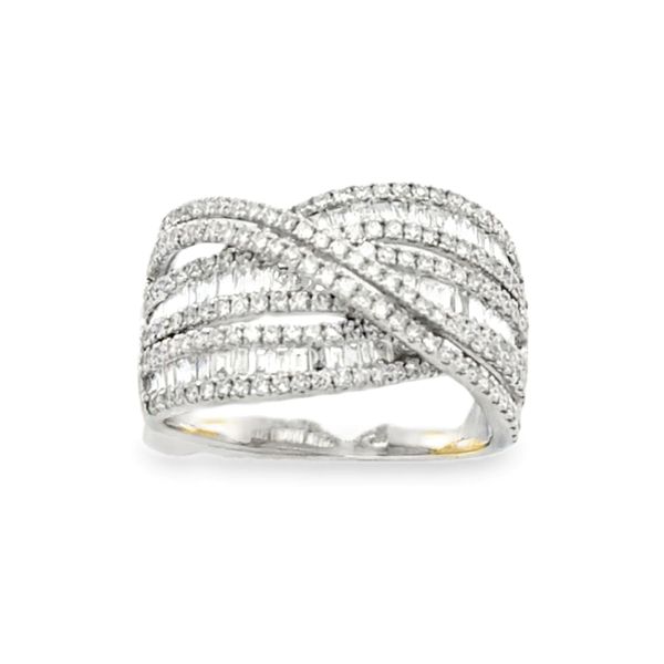 14K White Gold Three Row Micro Pave Diamond Crossover Ring Round And Baguette | 1.64 CTW Image 2 Classic Creations In Diamonds & Gold Venice, FL