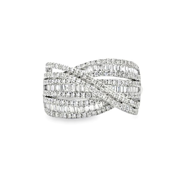 14K White Gold Three Row Micro Pave Diamond Crossover Ring Round And Baguette | 1.64 CTW Classic Creations In Diamonds & Gold Venice, FL