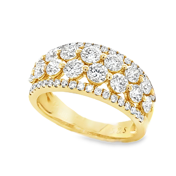 14K Yellow Gold 2-Row Diamond Band 1.90ct | Wide 9mm Statement Ring Image 2 Classic Creations In Diamonds & Gold Venice, FL
