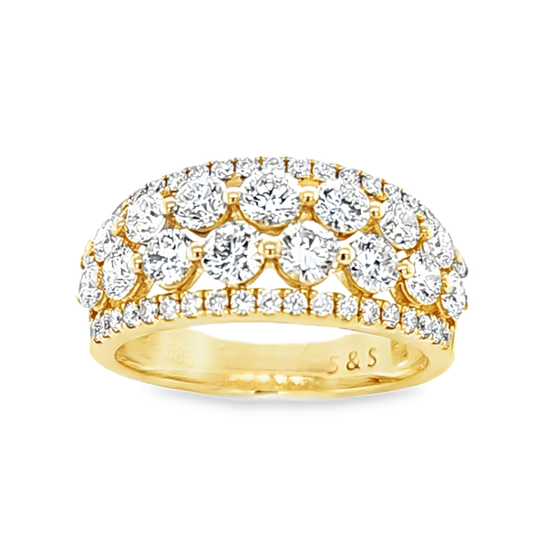 14K Yellow Gold 2-Row Diamond Band 1.90ct | Wide 9mm Statement Ring Classic Creations In Diamonds & Gold Venice, FL