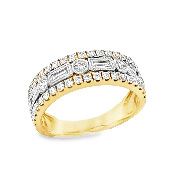 14K Two-Tone Bezel Diamond Band .80ct | RBC and Baguette Milgrain Ring Image 2 Classic Creations In Diamonds & Gold Venice, FL