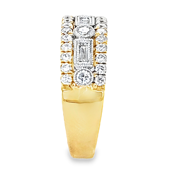 14K Two-Tone Bezel Diamond Band .80ct | RBC and Baguette Milgrain Ring Image 3 Classic Creations In Diamonds & Gold Venice, FL