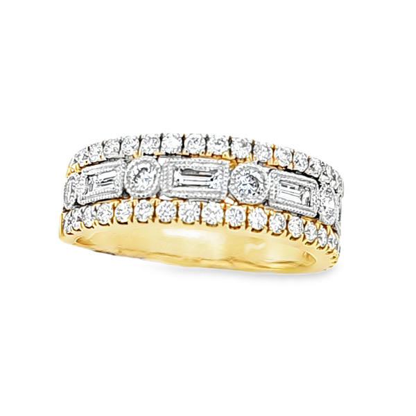 14K Two-Tone Bezel Diamond Band .80ct | RBC and Baguette Milgrain Ring Classic Creations In Diamonds & Gold Venice, FL