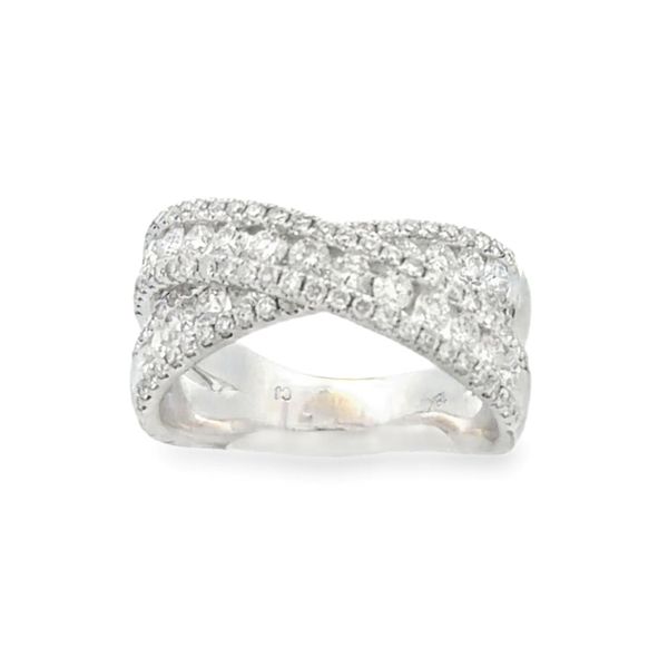 18K White Gold Diamond Crossover Ring 1.47ct | Channel and Pave Style Image 2 Classic Creations In Diamonds & Gold Venice, FL