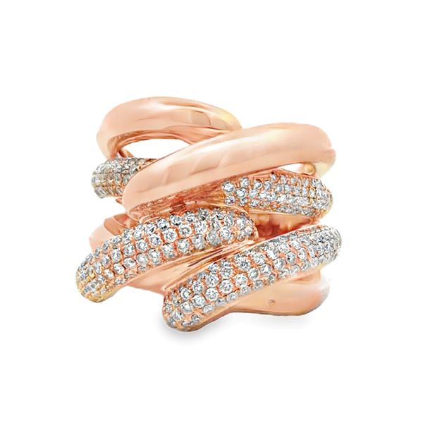 18K Rose Gold Diamond Crossover Ring 1.54ct | 4-Row Pave Statement Ring Image 2 Classic Creations In Diamonds & Gold Venice, FL