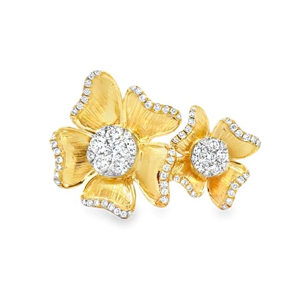 18K Yellow Gold Pave Diamond Flower Cuff Ring .65ct | Statement Ring Image 2 Classic Creations In Diamonds & Gold Venice, FL