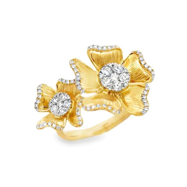 18K Yellow Gold Pave Diamond Flower Cuff Ring .65ct | Statement Ring Classic Creations In Diamonds & Gold Venice, FL