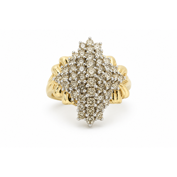 14K Two-Tone Gold Champagne Diamond Cluster Ring | 1.50 CTW Natural Diamonds Classic Creations In Diamonds & Gold Venice, FL