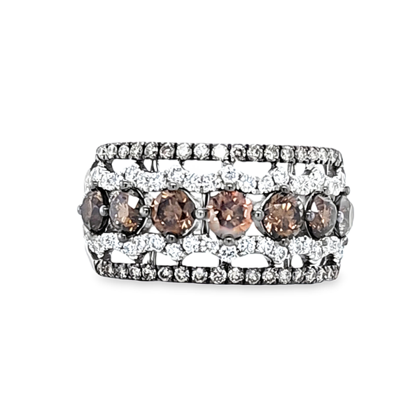 14K White Gold Chocolate and White Diamond Five Row Band 1.53 CTW Classic Creations In Diamonds & Gold Venice, FL