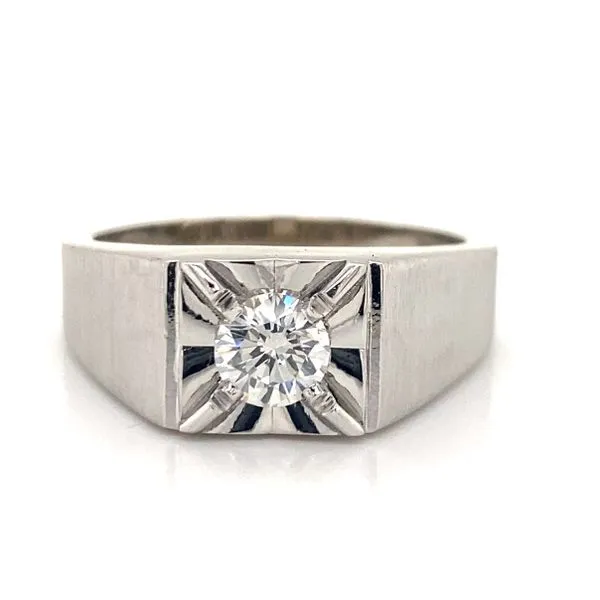 Men's 14K White Gold Illusion Top Round Brilliant Cut Diamond Solitaire Ring Classic Creations In Diamonds & Gold Venice, FL