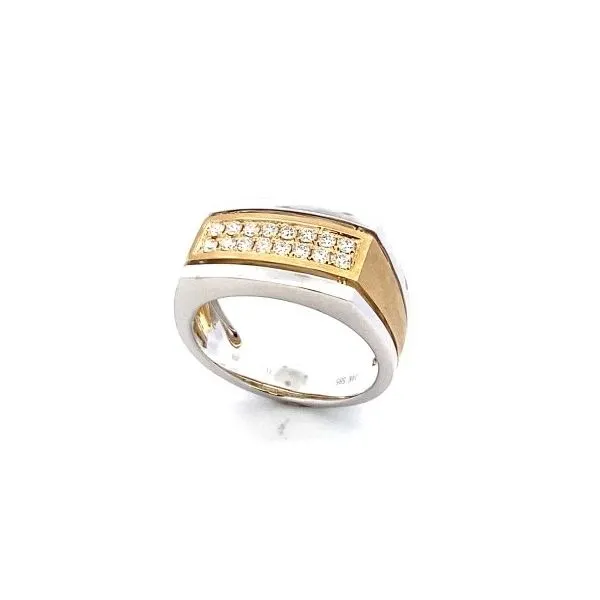 Men's 14K White And Yellow Gold Rectangular Top Two Row Pavè Diamond Ring Classic Creations In Diamonds & Gold Venice, FL