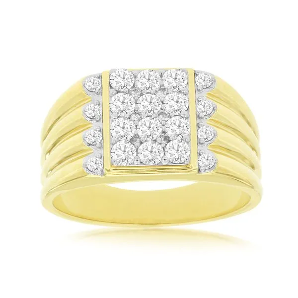 Men's 14K Yellow Gold Pavè Diamond Top With Ribbed Sides Ring Classic Creations In Diamonds & Gold Venice, FL