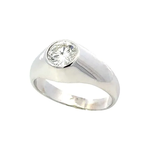 Men's 14K White Gold Bezel Set Diamond Solitaire Ring Classic Creations In Diamonds & Gold Venice, FL