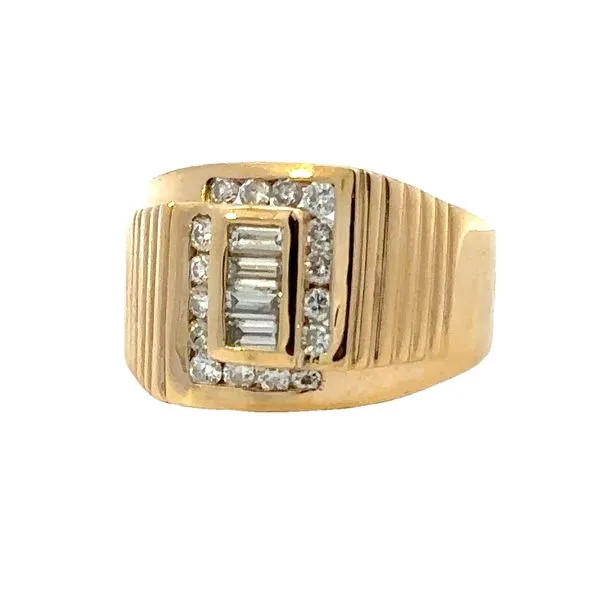 Men's 14K Yellow Gold Baguette And Round Brilliant Cut Diamond Bag Ring Classic Creations In Diamonds & Gold Venice, FL