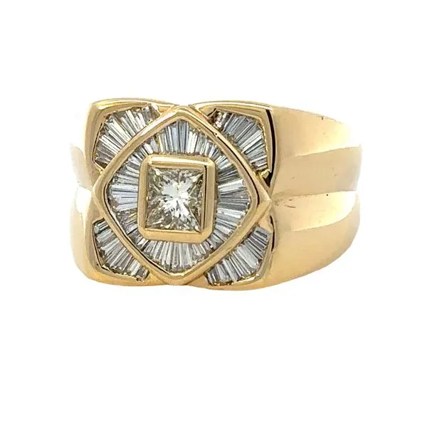 Men's 14K Yellow Gold Princess Cut Center Diamond Baguette Diamond Square Top Ring Classic Creations In Diamonds & Gold Venice, FL