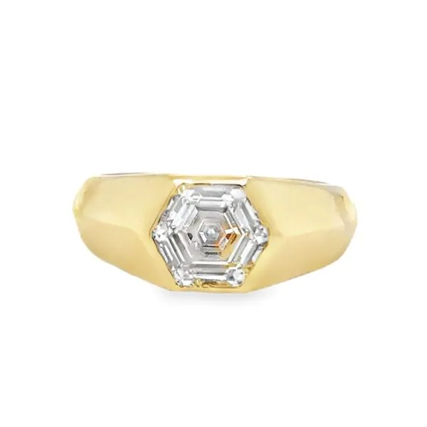 Men's 14K Yellow Gold IGI Hexagon Bezel Set Solitaire Lab Grown Diamond Ring Image 2 Classic Creations In Diamonds & Gold Venice, FL