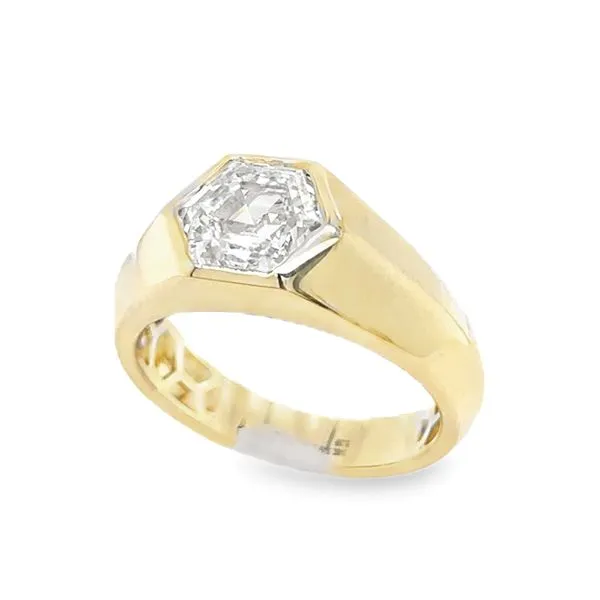 Men's 14K Yellow Gold IGI Hexagon Bezel Set Solitaire Lab Grown Diamond Ring Classic Creations In Diamonds & Gold Venice, FL