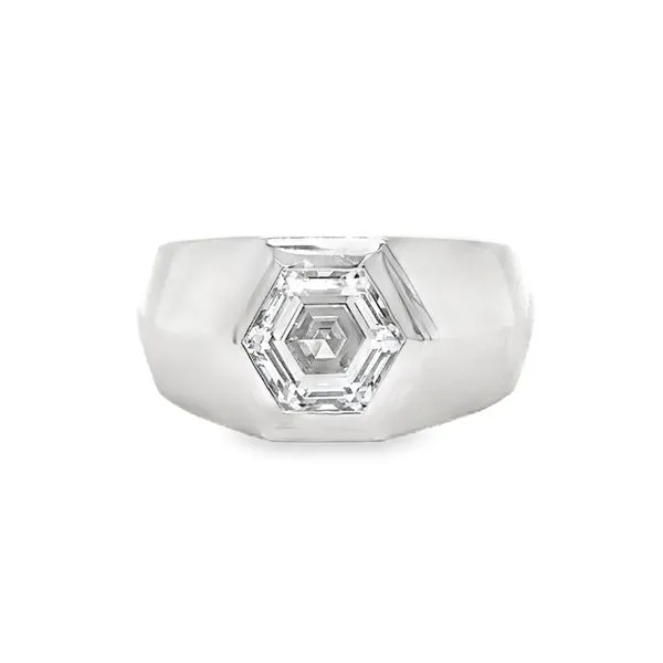 Men's 14K White Gold IGI Hexagon Bezel Set Lab Grown Diamond Solitaire Ring Classic Creations In Diamonds & Gold Venice, FL