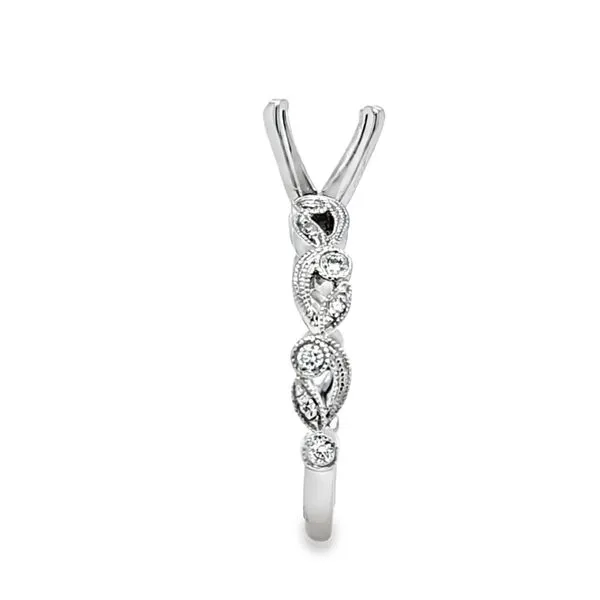 14K White Gold Floral Milgrain Pavé Shank Engagement Ring Semi-Mount – .15 CTW, Size 6.5 Image 3 Classic Creations In Diamonds & Gold Venice, FL