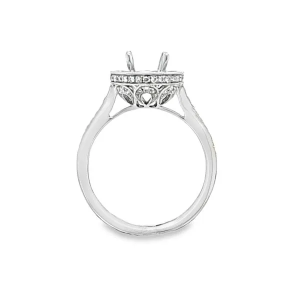 14K White Gold Micro Pavé Shank Round Halo Engagement Ring Semi-Mount with Pavé Crown – .46 CTW | Size 6.5 Image 2 Classic Creations In Diamonds & Gold Venice, FL