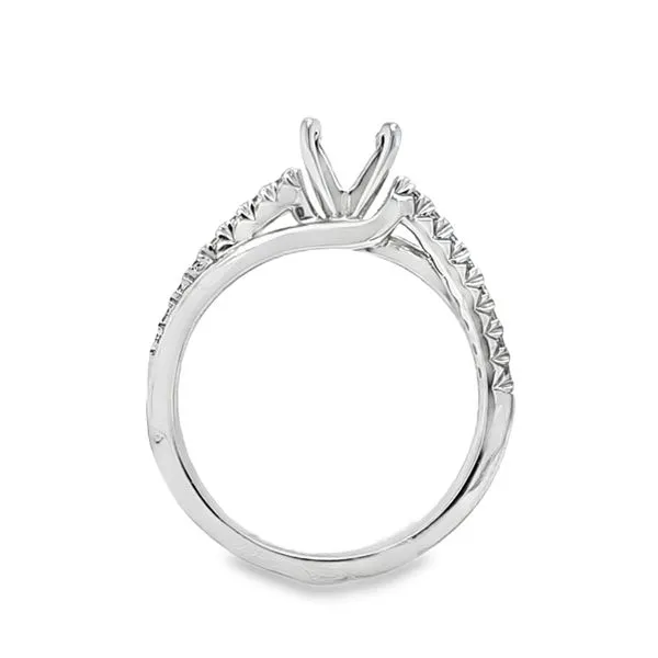 14K White Gold Shared Prong Cathedral Semi-Mount Engagement Ring with Alternating Diamond Shank – .16 CTW Image 2 Classic Creations In Diamonds & Gold Venice, FL