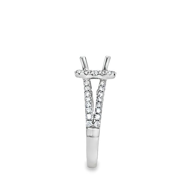 18K White Gold Split Shank Diamond Halo Ring | .63ct Total Weight | Size 5.75 Image 3 Classic Creations In Diamonds & Gold Venice, FL