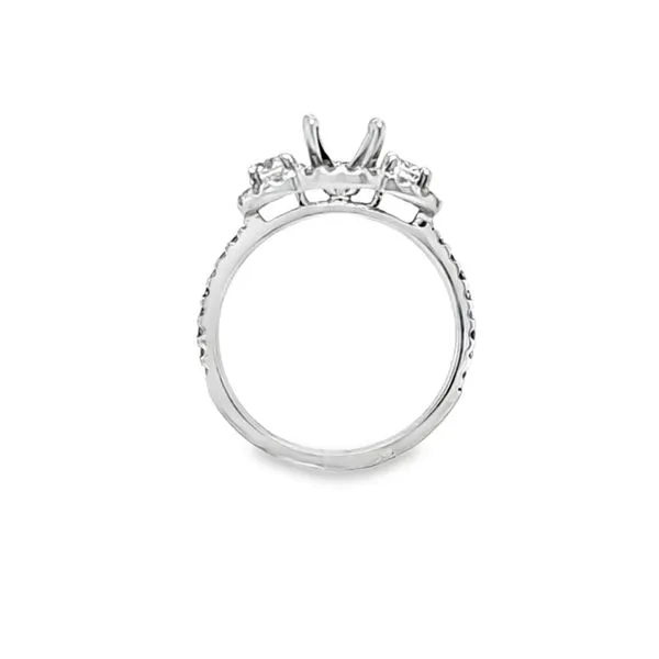 14K White Gold Three-Stone Round Brilliant Halo Engagement Ring Semi-Mount – .75 CTW Image 2 Classic Creations In Diamonds & Gold Venice, FL
