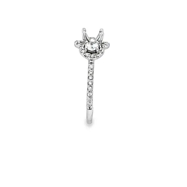 14K White Gold Three-Stone Round Brilliant Halo Engagement Ring Semi-Mount – .75 CTW Image 3 Classic Creations In Diamonds & Gold Venice, FL