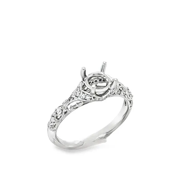 14K White Gold Vintage Filigree Pavé Engagement Ring Semi-Mount – .14 CTW Classic Creations In Diamonds & Gold Venice, FL