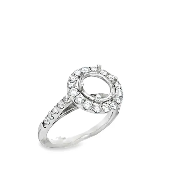 14K White Gold Round Halo Semi-Mount Engagement Ring with Shared Prong Diamond Shank – .98 CTW Image 2 Classic Creations In Diamonds & Gold Venice, FL