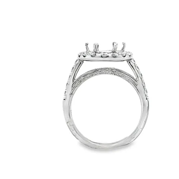 14K White Gold Round Halo Semi-Mount Engagement Ring with Shared Prong Diamond Shank – .98 CTW Image 3 Classic Creations In Diamonds & Gold Venice, FL