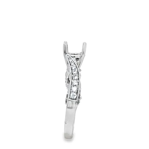Roman Jules 14K White Gold Vintage Pavé Offset Shank Semi-Mount Engagement Ring with Milgrain Detail – .21 CTW Image 2 Classic Creations In Diamonds & Gold Venice, FL