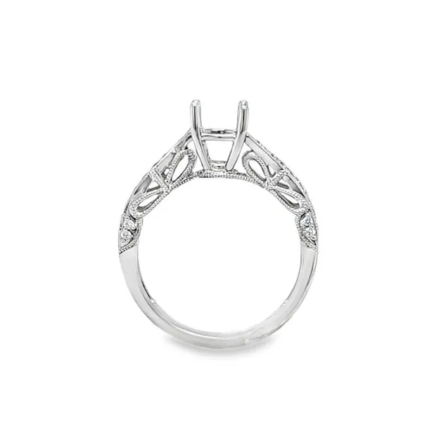 Roman Jules 14K White Gold Vintage Pavé Offset Shank Semi-Mount Engagement Ring with Milgrain Detail – .21 CTW Image 3 Classic Creations In Diamonds & Gold Venice, FL
