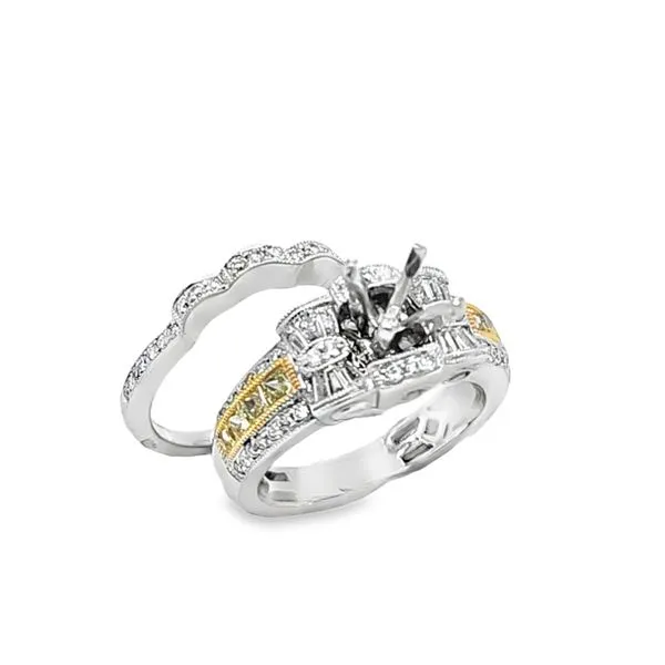 18K Two-Tone Gold Natural Fancy Yellow Diamond Semi-Mount Engagement Ring with Matching Band – .48 CT YD, .59 CT Total Accents Image 2 Classic Creations In Diamonds & Gold Venice, FL