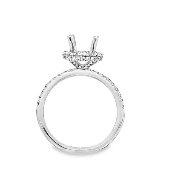 14K White Gold Round Halo Diamond Crown with Pavé Shank | .44ct TW | Size 6.5 Image 2 Classic Creations In Diamonds & Gold Venice, FL
