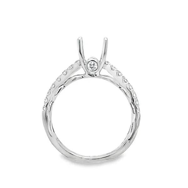 14K White Gold Shared Prong Shank Semi-Mount Engagement Ring with Bezel-Set Vault Diamonds & Ruffled Profile – .37 CTW Accents Image 2 Classic Creations In Diamonds & Gold Venice, FL