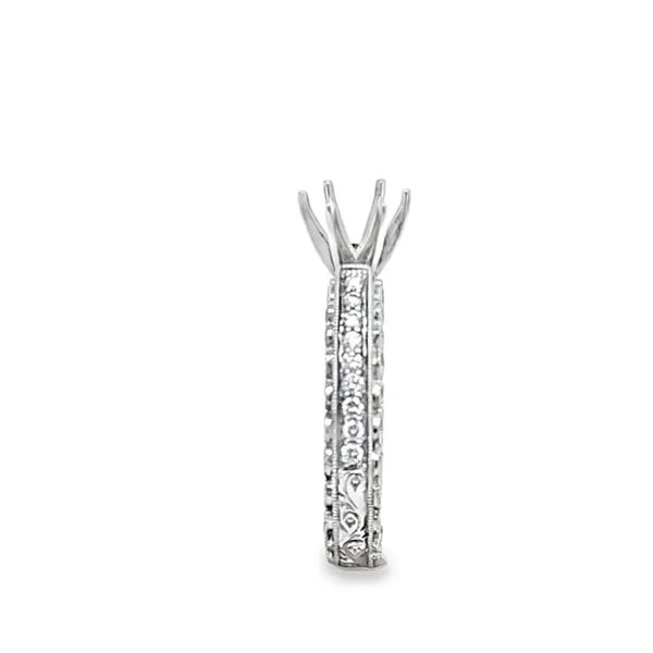 18K White Gold Vintage Pavé Semi-Mount Engagement Ring with Bezel-Set Profile & Engraved Shank – .50 CTW Accents Image 3 Classic Creations In Diamonds & Gold Venice, FL