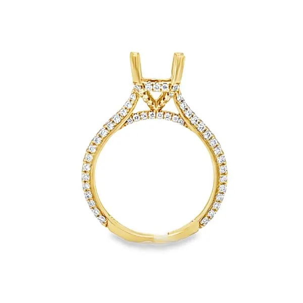 14K Yellow Gold Micro Pavé Shank Engagement Ring Semi-Mount – Profile Side Halo, .88 CTW, Size 6.5 Image 2 Classic Creations In Diamonds & Gold Venice, FL