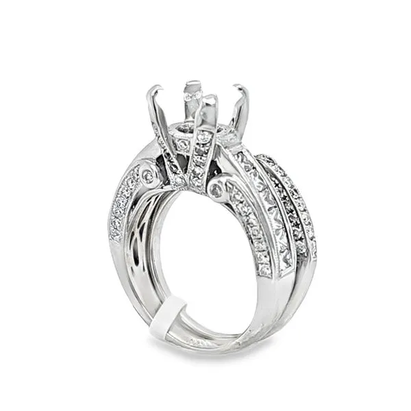 14K White Gold Channel-Set Princess Semi-Mount Engagement Ring with Matching Pavé Diamond Band – 1.25 CTW Bridal Set Classic Creations In Diamonds & Gold Venice, FL
