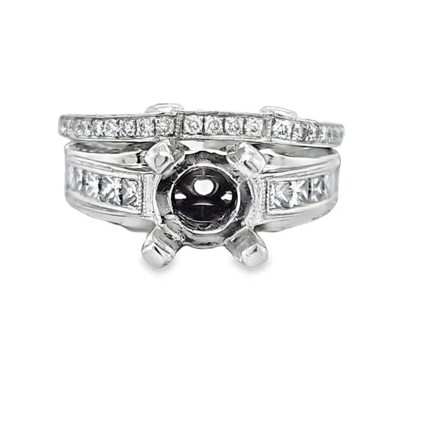 14K White Gold Channel-Set Princess Semi-Mount Engagement Ring with Matching Pavé Diamond Band – 1.25 CTW Bridal Set Image 2 Classic Creations In Diamonds & Gold Venice, FL