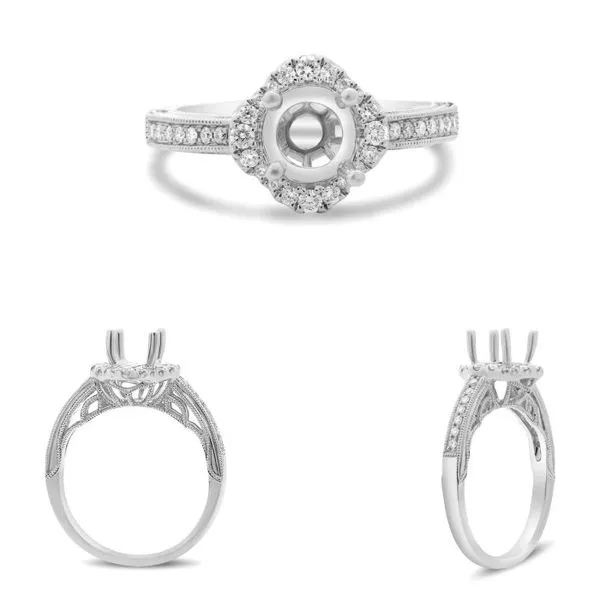 Roman + Jules Cushion Shaped Diamond Halo Semi-Mount Classic Creations In Diamonds & Gold Venice, FL