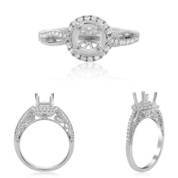 Roman + Jules Diamond Halo Semi-Mount w/Filigree Profile Classic Creations In Diamonds & Gold Venice, FL