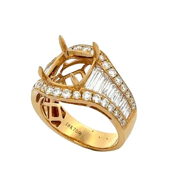 18KY Cushion Center Micro Pave' & Dia Baguette Semi Mount Classic Creations In Diamonds & Gold Venice, FL