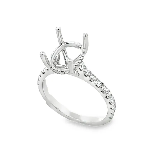 14KW Shared Prong Cathedral Shank Side Halo For Oval Semi Mount Classic Creations In Diamonds & Gold Venice, FL